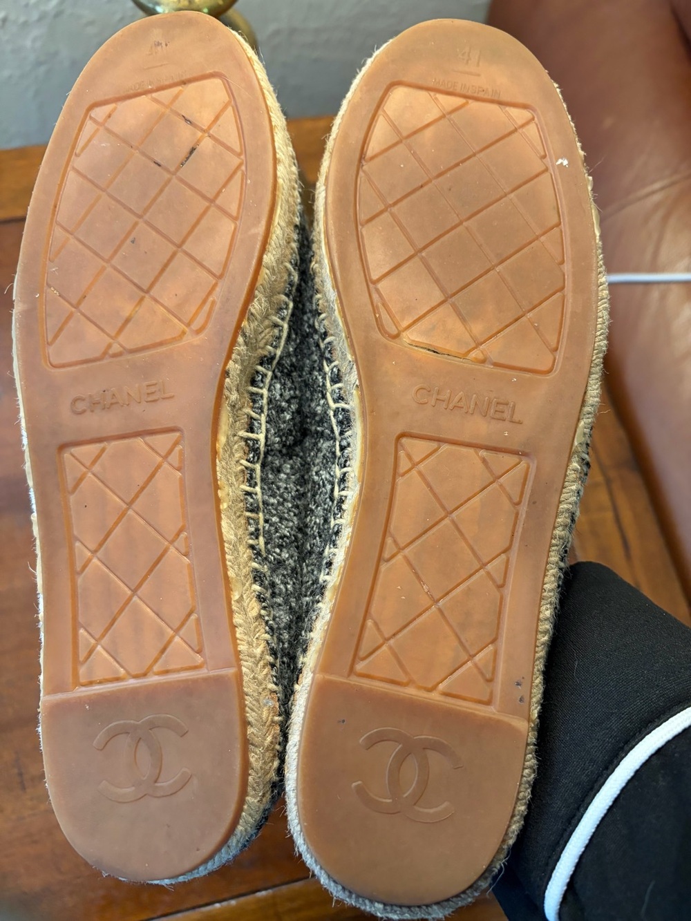 CHANEL Gray Bouclé Espadrilles with Black CC Trim - Picture 9 of 11